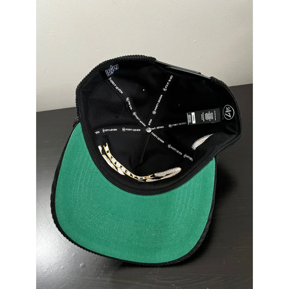 47 Brand Pittsburgh Steelers Black Corduroy Snapback Hat Green Underbrim NFL Cap